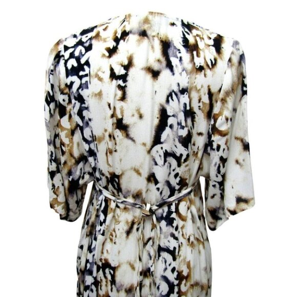 DG2 Diane Gilman White Black Brown Animal Print Tie Back Maxi Dress Sz XS Retro - Picture 5 of 10